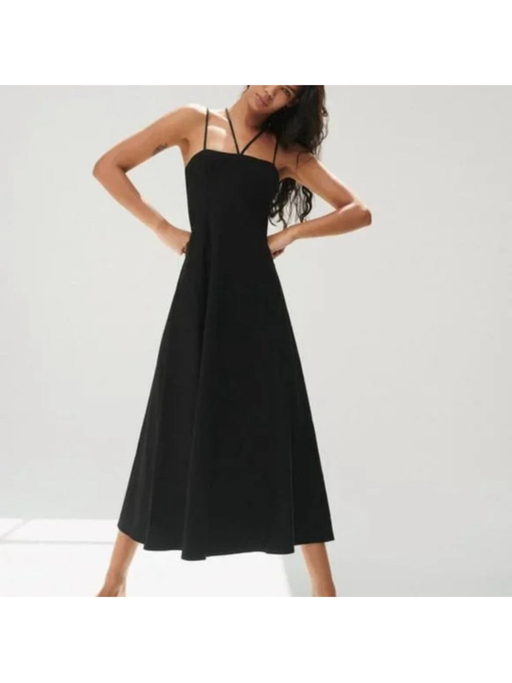 NEW ZARA BLACK LINEN MIDI DRESS